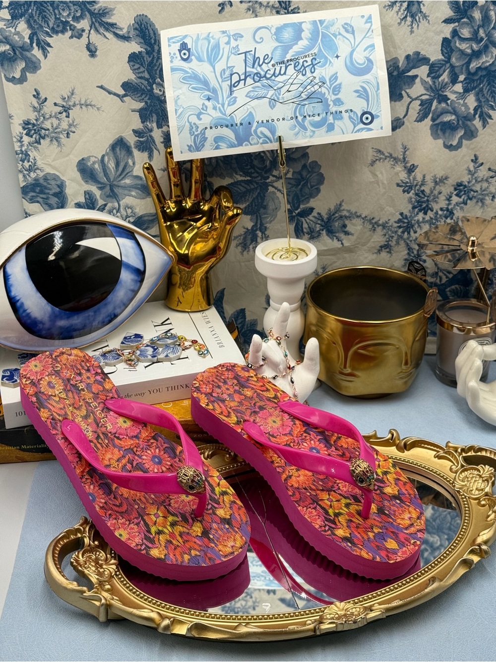 🆕 KURT GEIGER LDN 🧿 X MATTHEW WILLIAMSON NWOB Pink Kensington Flipflop, Sz 7